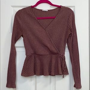 Women's v neck wrap sweater with cinched tie waist